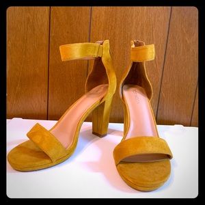 Mustard open Toe Block Heels